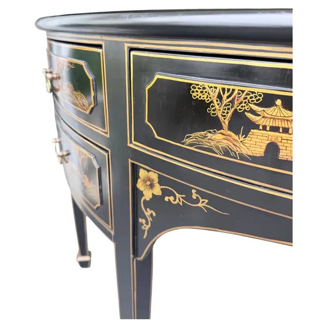 Black Hollywood Regency Chinoiserie Demilune Sideboard Console Table Server For Sale - Image 8 of 12