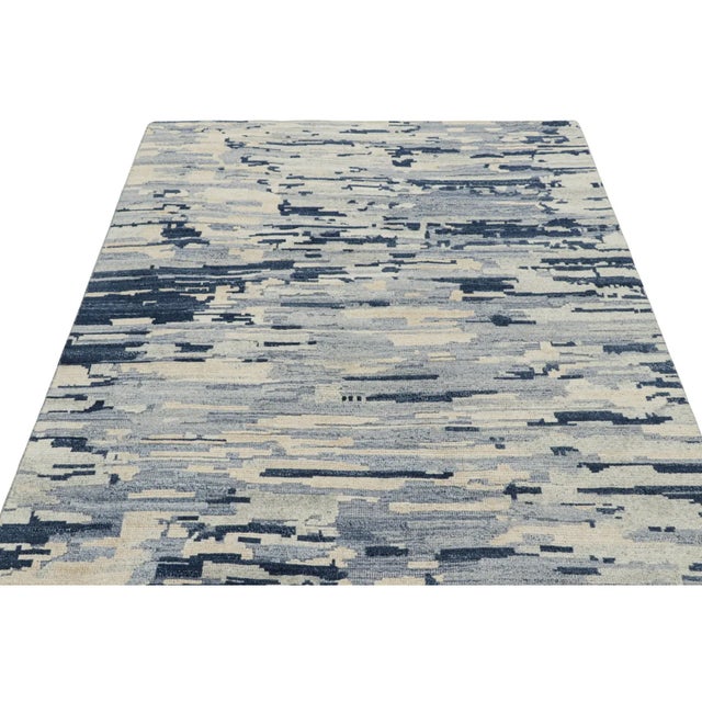 Textile Rug & Kilim’s Abstract Rug in Blue, Cream and White Geometric Patterns For Sale - Image 7 of 8