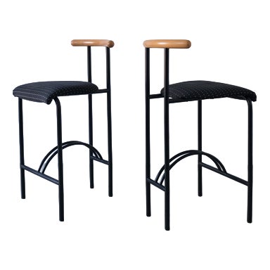 Vintage Tubular Steel Bar Stools, 1980s, Set of 2 For Sale