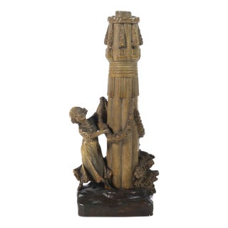 Porcelain Girl Lamp in Polychrome Terracotta For Sale
