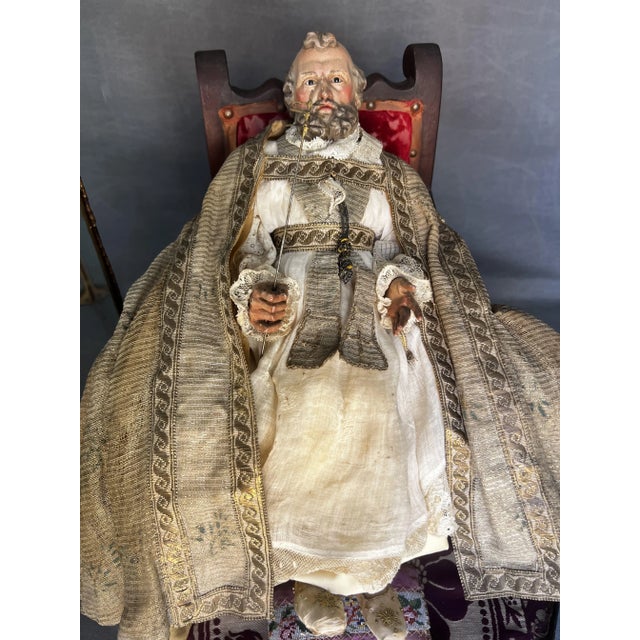 Saint Peter in a Chair Carving, 17th Century, Polychrome Wood For Sale - Image 11 of 14