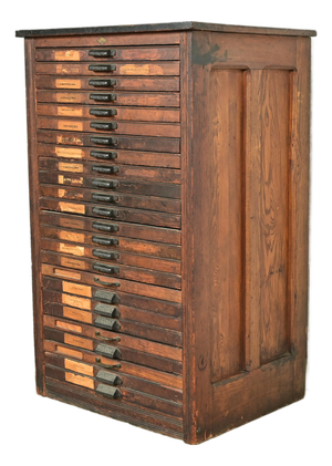 Antique Oak 25-Drawer Architect's Blueprint Flat File Cabinet by Hamilton, Circa 1900