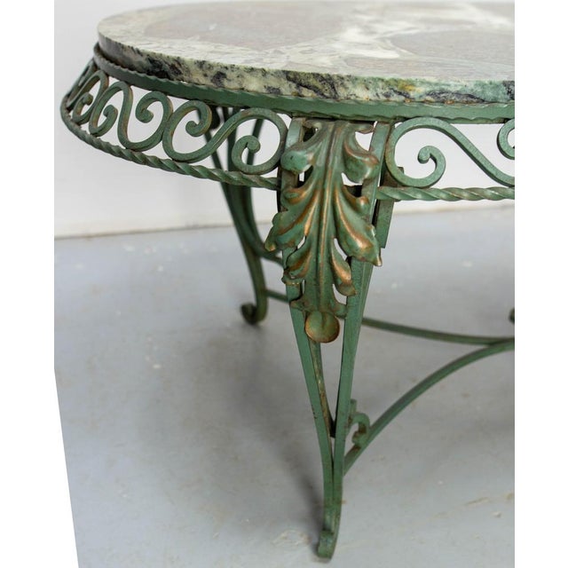 French Green Oval Marble Top & Wrought Iron Coffee Table, 1960 For Sale - Image 15 of 17