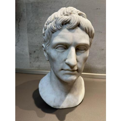 Augustus Emperor Head in Carrara White Marble For Sale - Image 6 of 8