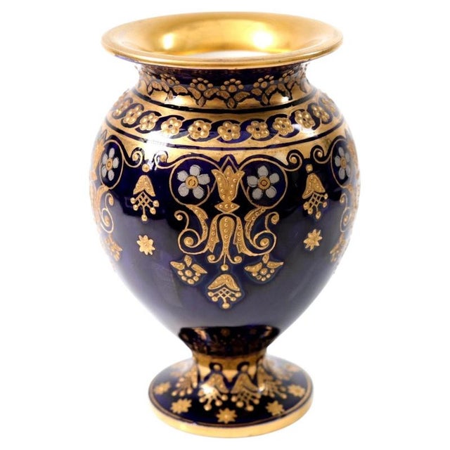 Antique Coalport Jewelled Cobalt Blue Porcelain Baluster Vase, 1880 For Sale - Image 14 of 14