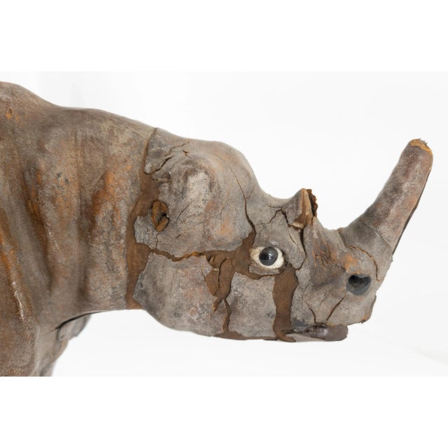 Great Decorative Leather Rhinoceros With Glass Eyes For Sale - Image 9 of 12