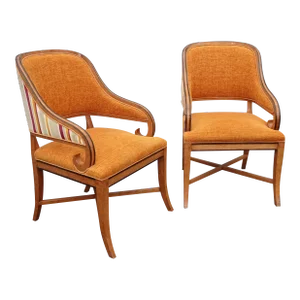 Pair of William Switzer Fine Furniture Orange Stripped Arm Chairs