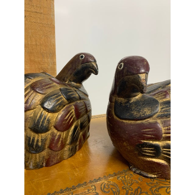 Japanese Pair of Antique Japanese Hand Crafted Quail Figures For Sale - Image 3 of 7