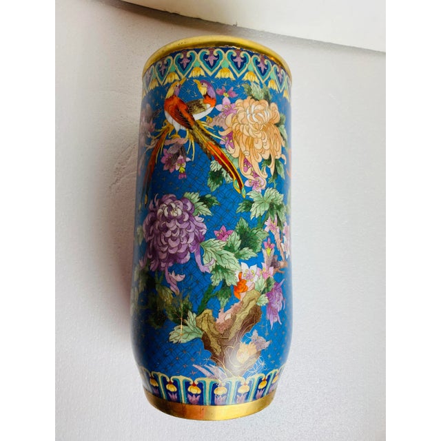Mid 20th Century Tall Coissanehh Floral and Bird Umbrella Holder Vase