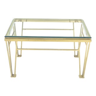 Geometric Frame Style Legs Rectangular Brass Plated Side Table w/ Glass Top For Sale