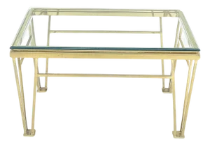 Geometric Frame Style Legs Rectangular Brass Plated Side Table w/ Glass Top