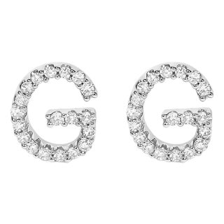 10K White Gold 1/10 Cttw Diamond 'G' Initial Stud Earring For Sale