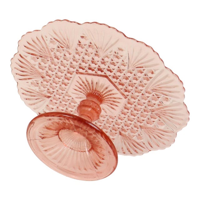 Art Deco Pink Rosaline Glass Cake Plate, 1930s For Sale - Image 9 of 14