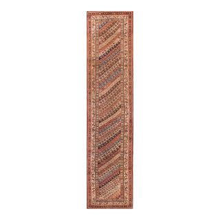 1890s Multicolor Stripe Diagonal Antique Persian Kurdish Runner Rug 3'4" X 14'6" Handknotted Wool Carpet For Sale