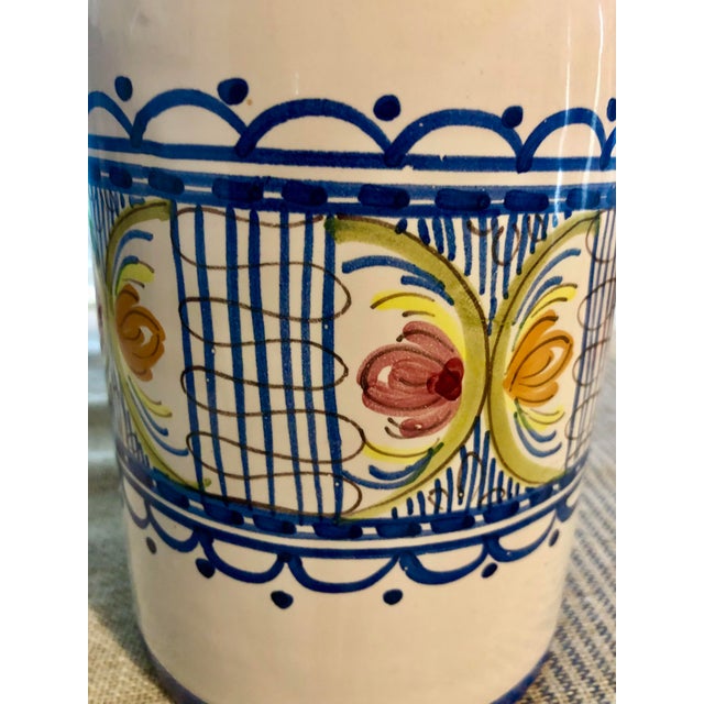 Navy Blue Vintage Hand Painted Rustic Glazed Ceramic Utensil Canister Vessel or Wine Bottle Holder, Puente Del Arzobispo, Toledo Spain For Sale - Image 8 of 11