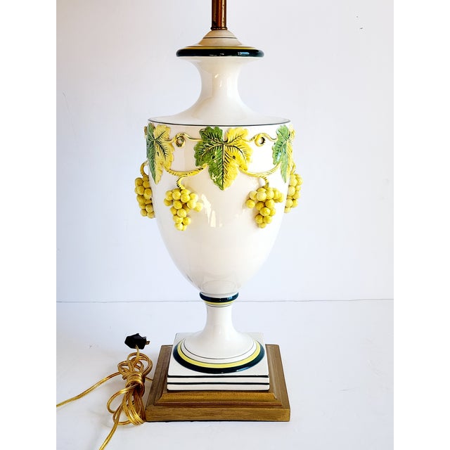 French Provincial Vintage Mid Century French Provincial Style Vine Grape Motif Porcelain Table Lamp For Sale - Image 3 of 12