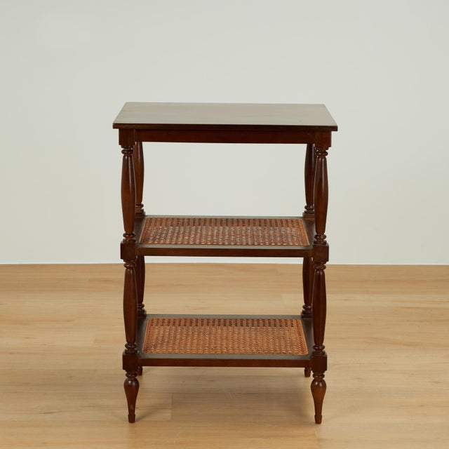 1980s Pair of Vintage British Colonial Style Three Tiered Stands For Sale - Image 5 of 16