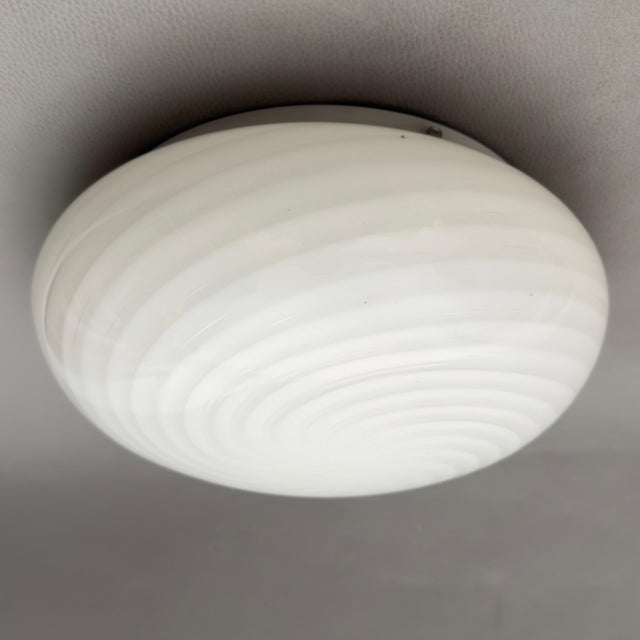 Modernist Milk White Swirl Murano Glass Ceiling Lamp, 1970s For Sale - Image 11 of 11