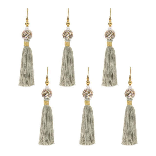 Contemporary Jeweled Tassel Ornament (Set of 6) For Sale - Image 3 of 3