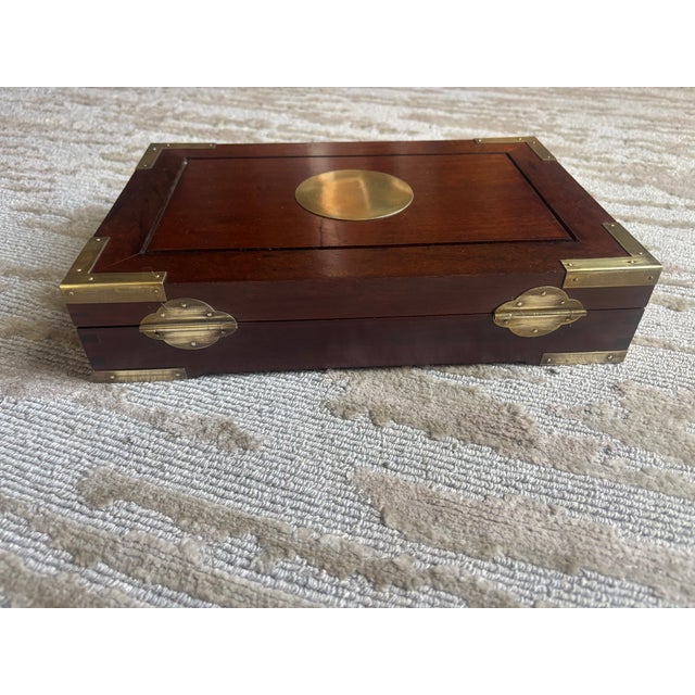 1960s Asian Rosewood Brass Bound Jewelry Box For Sale - Image 5 of 11