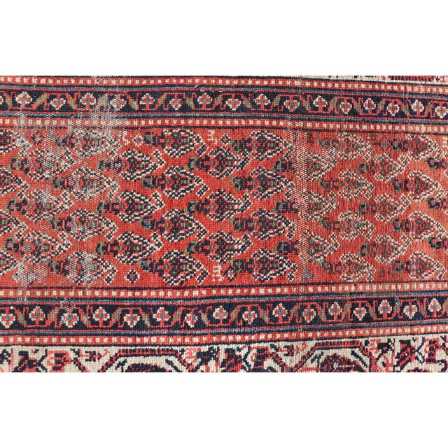 Red Distressed Antique Persian Malayer Runner With Field of Paisleys Design in Red 3'2"x15'2" For Sale - Image 8 of 12