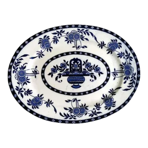 Antique Staffordshire Potteries English Platter With Blue Transferware Decorations