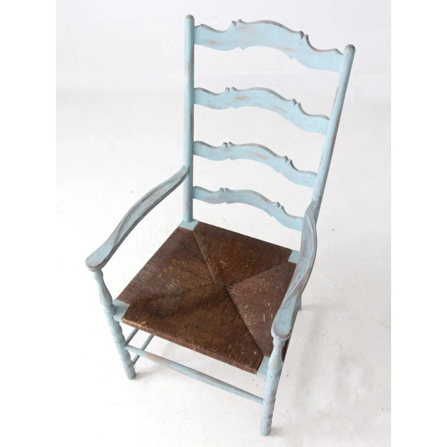Vintage Painted Ladder Back Chair With Rush Seat For Sale - Image 9 of 13