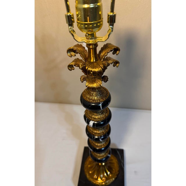 Late 20th Century Hollywood Regency Stacked Black Marble Antique Gold Acanthus Table Lamp For Sale - Image 5 of 12