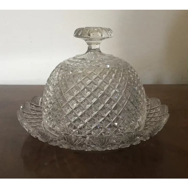 19th Century Antique 1890 American Glass Cut Crystal Cheese Dome & Tray For Sale - Image 5 of 12