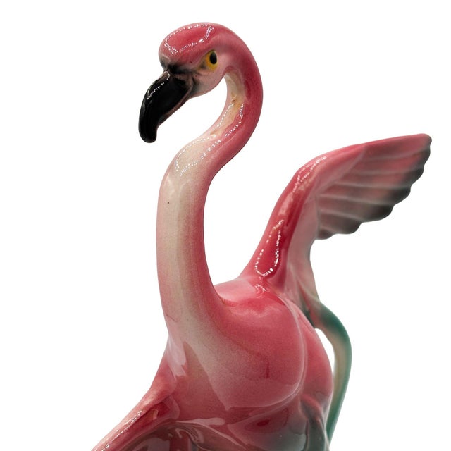 Ceramic 1950s Mid-Century 11" Tall Open Wing Pink Flamingo Ceramic Tabletop Statue, Pair For Sale - Image 7 of 18