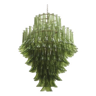 Green Murano Glass Petal Chandelier with Gold-Toned Support, Italy, 1999 For Sale