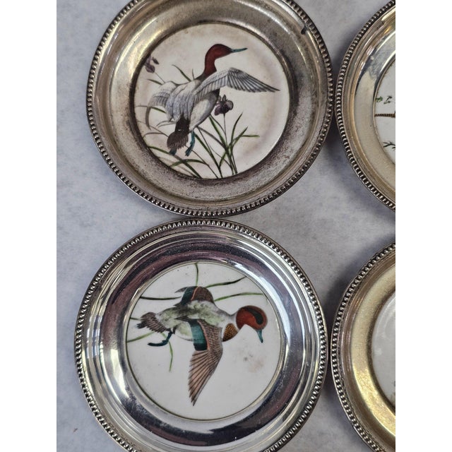 Frank Whiting 1950s Frank Whiting Sterling Silver and Porcelain Game Bird Coasters by Dennis Puleston - Set of Six For Sale - Image 4 of 14