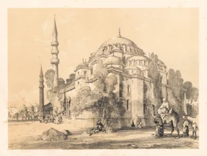 1838 Lithograph of Constantinople "Mosque of Suleymania" (Süleymaniye) by John Frederick Lewis