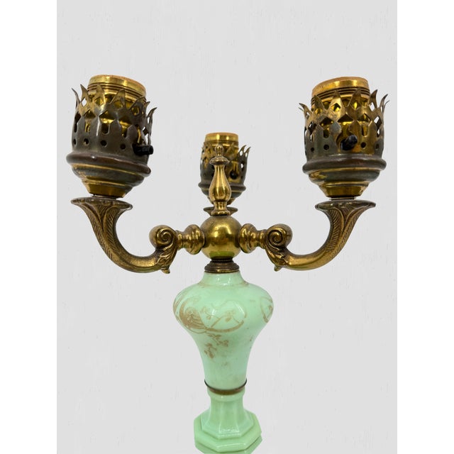 Celadon Vintage Jadeite 3 Arm Table Lamp For Sale - Image 8 of 15