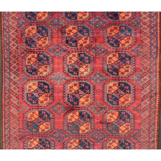 Traditional Square Sized Hand-Knotted Turkomen Ersari Rug in Wool With Repeating Gul Design** For Sale - Image 3 of 12