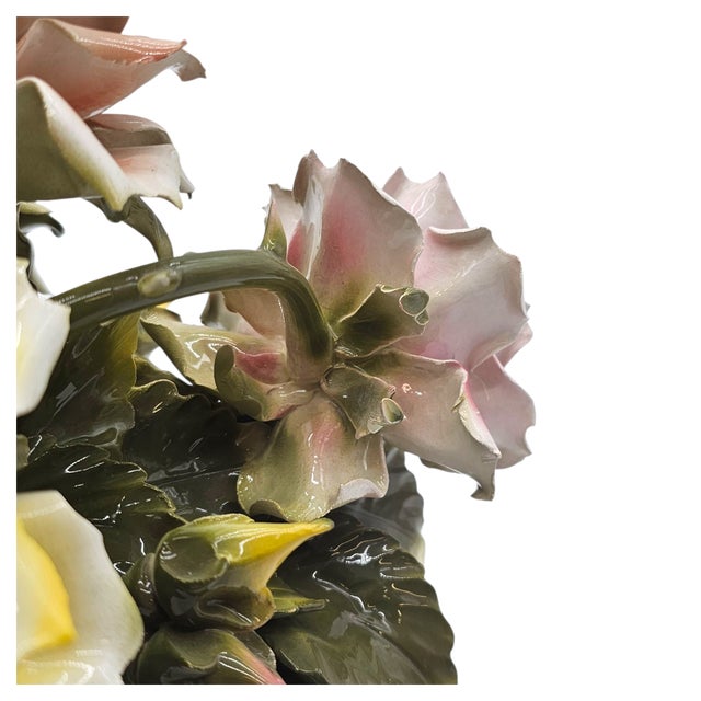 VTG Large Italian Porcelain Rose Bouquet Basket Centerpiece Capodimonte 22.5” For Sale - Image 10 of 18