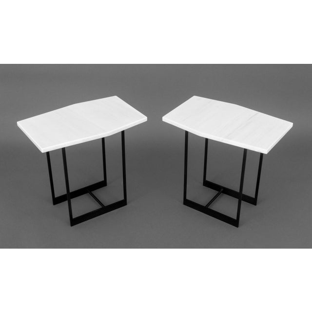 Contemporary White Marble Top Side Tables, Pair For Sale In New York - Image 6 of 8