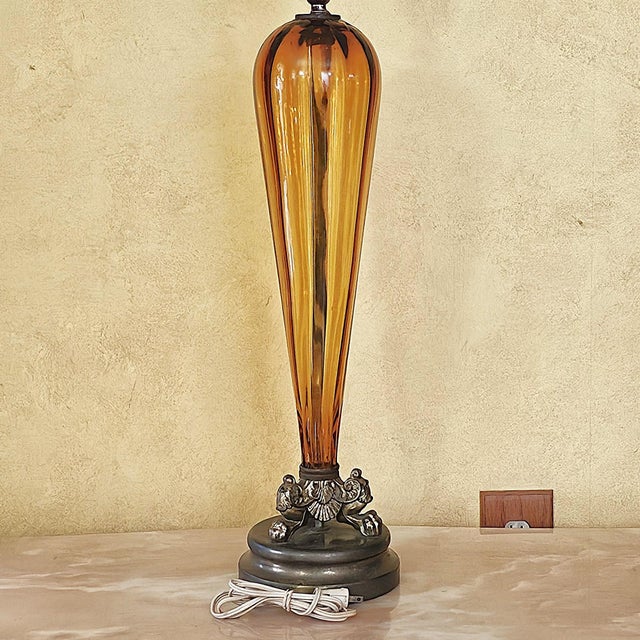 Vintage Murano Amber Art Glass Table Lamp | Neoclassical Italian Style | 1960s For Sale In Washington DC - Image 6 of 18
