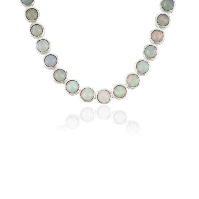 Contemporary 16 Inches Handmade Opal Gemstone Tennis Necklace in 925 Sterling Silver For Sale - Image 3 of 11
