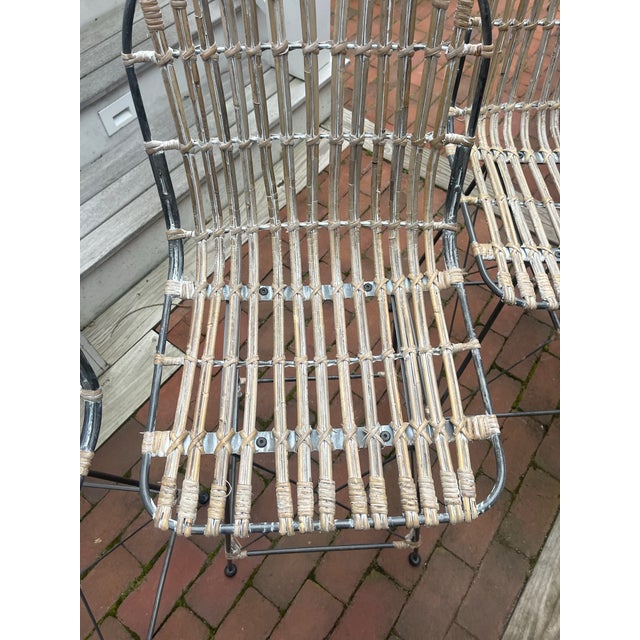 Late 20th Century Set of 3 Sculptural Woven Iron Bar Stools With Hand-Wrapped Seats For Sale - Image 4 of 8
