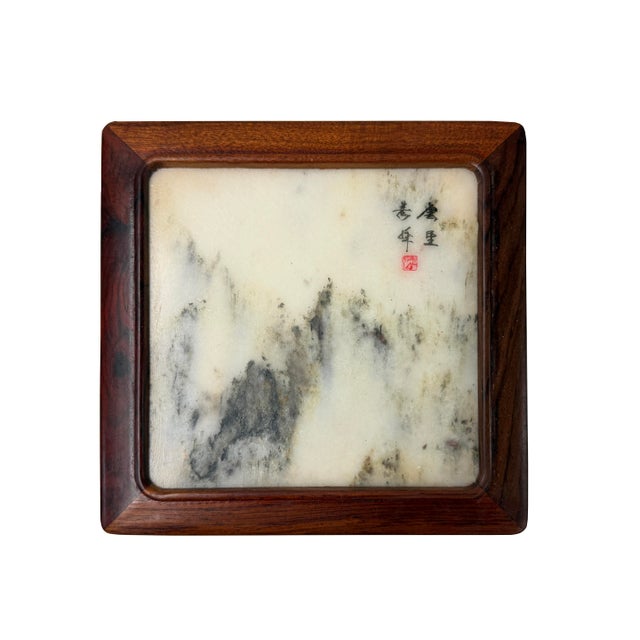 Wood Square Dream Stone Inlaid Rosewood Slender Legs Display Stand For Sale - Image 7 of 7