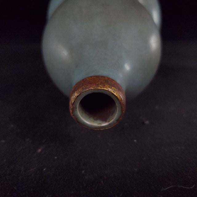 Vintage Chinese Ru Ware Style Gourd Vase With Metal Bound Rim For Sale - Image 4 of 9