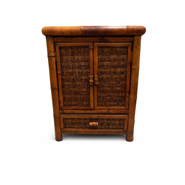 Vintage 1970s Honey-Toned Bamboo & Woven Rattan Cabinet For Sale - Image 16 of 16