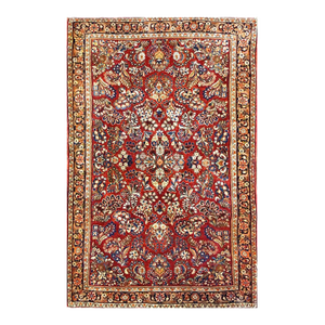 Antique Persian Sarouk 4X6 Red, Orange & Ivory Handmade Area Rug #9902994