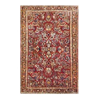 Antique Persian Sarouk Wool 4x6 Red, Orange & Ivory Handmade Area Rug #9902994 For Sale