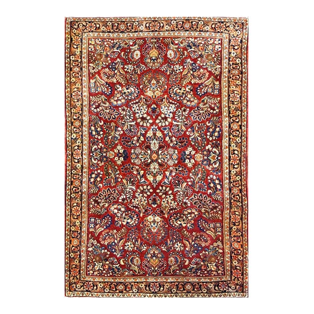 Antique Persian Sarouk Wool 4x6 Red, Orange & Ivory Handmade Area Rug #9902994 For Sale