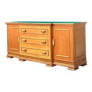 Vintage Coastal Rattan Trimmed Credenza For Sale