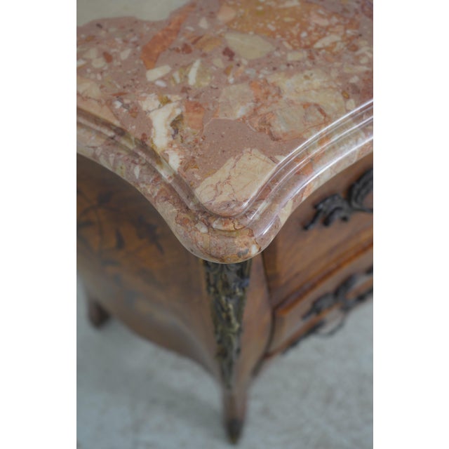 Stone Vintage French Louis XV Style Bombe Marble Top Commode Chest For Sale - Image 7 of 18