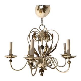 1950s Shabby Chic White and Gold Washed Chandelier For Sale