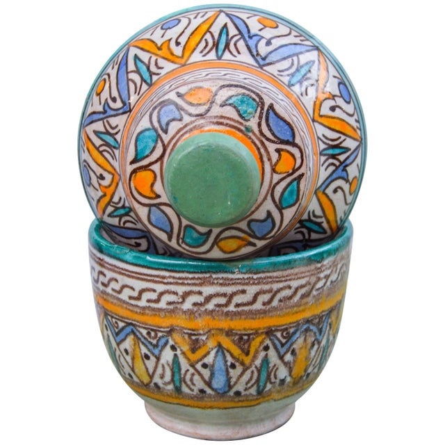 Early 20th Century Moroccan Ceramic Lidded Bowl For Sale - Image 5 of 9